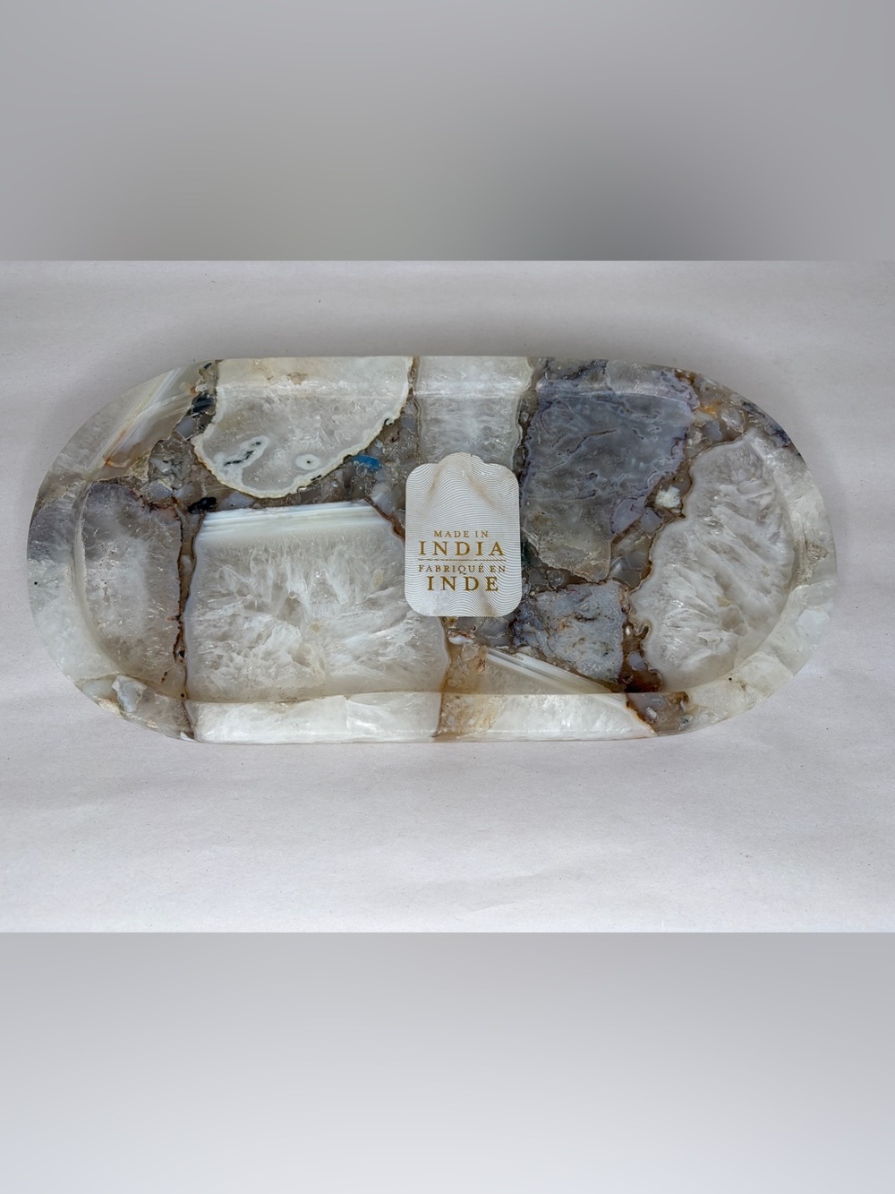 Natural Stone Agate Tray Trinket Dish 12 x 6 - Pottery Barn Style - NEW